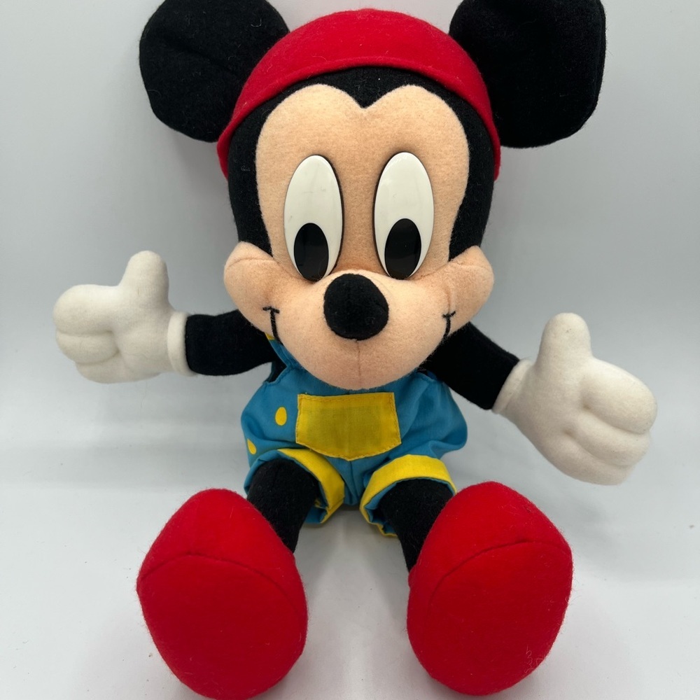 VTG Disney Mattel Arco Toys Mickey Mouse‎ 12" Hat Backwards Overalls Plush